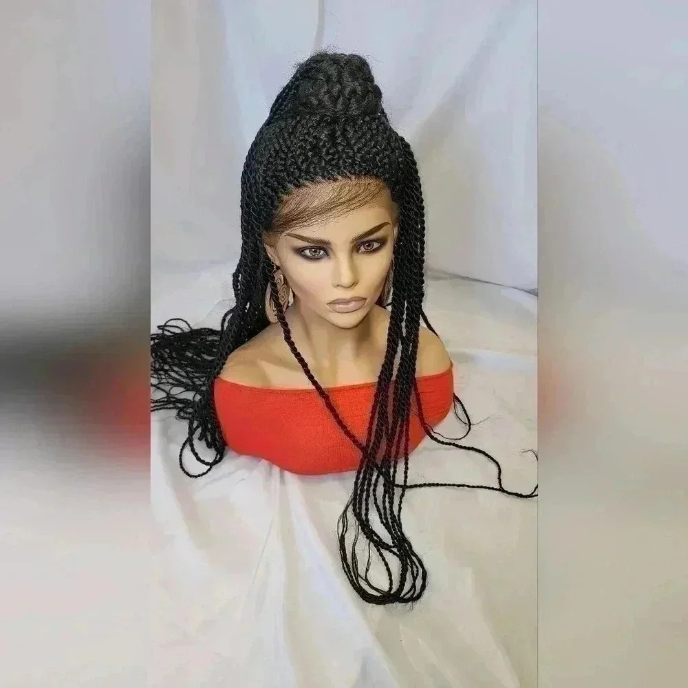 Braided lace wigs, 100% handmade NWOT, long braids, updo half ponytail # 1 - Picture 4 of 11